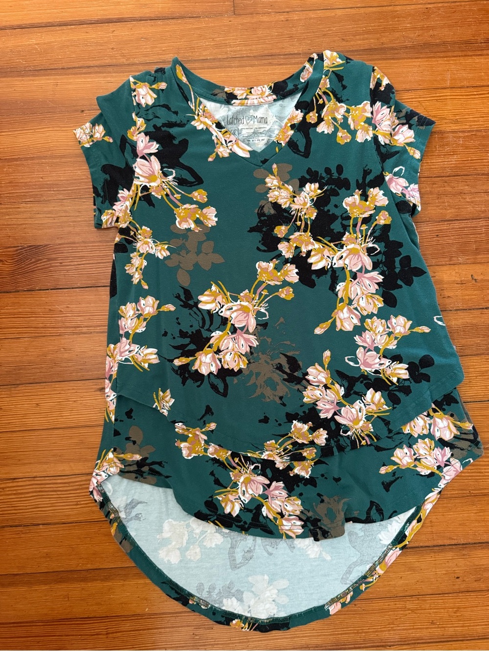 Latched Mama Teal Floral V-Neck Short Sleeve Tunic